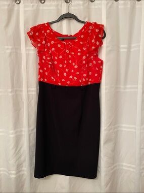 Red Floral Cap-Sleeve Sheath Dress